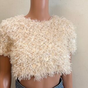Zara Ivory features and sequin’s textured white Crop Top Sz S
